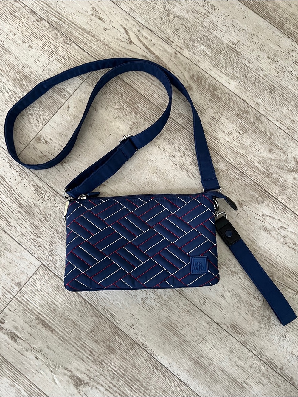 IHKWIP Triple Entry Quilted Navy Crossbody With adjustable Strap zipper pockets